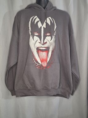 Kiss Gray Graphic Hoodie Sweatshirt with Red Accent Size 2XL